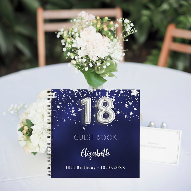 Guest book 18th birthday navy blue silver stars (Creator Uploaded)