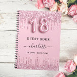 Guest book 18th birthday pink glitter drips name<br><div class="desc">A guestbook for a feminine and glamourous 18th birthday party.  A girly blush pink background with faux glitter drips,  paint dripping look. Add your name,  text. Number 18 is written with a balloon style font.</div>