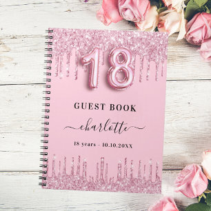 Guest book 18th birthday pink glitter drips name