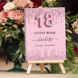 Guest book 18th birthday pink glitter drips name<br><div class="desc">A guestbook for a feminine and glamourous 18th birthday party.  A girly blush pink background with faux glitter drips,  paint dripping look. Add your name,  text. Number 18 is written with a balloon style font.</div>