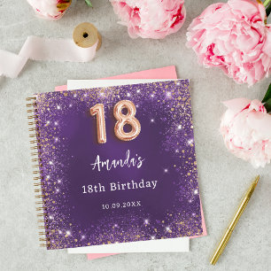 Guest book 18th Birthday purple rose gold glitter