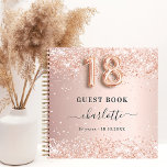 Guest book 18th birthday rose gold glitter name<br><div class="desc">A guestbook for a feminine and glamourous 18th birthday party.  A stylish rose gold faux metallic looking background with faux glitter dust. Add your name,  text. Number 18 is written with a balloon style font.</div>