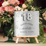 Guest book 18th birthday silver glitter name glam<br><div class="desc">A guestbook for a feminine and glamourous birthday party.  A stylish faux silver looking background with faux glitter,  sparkles. Add your name,  and text.  Age number is written with a balloon style font.</div>