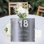 Guest book 18th birthday silver glitter name glam<br><div class="desc">A guestbook for a feminine and glamourous birthday party.  A stylish dark faux silver looking background with faux glitter,  sparkles. Add your name,  and text.  Age number is written with a balloon style font.</div>