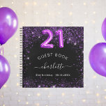 Guest book 21st birthday black purple glitter name<br><div class="desc">A guestbook for a feminine and glamourous birthday party.  A stylish black background with purple faux glitter,  sparkles. Add your name,  and text.  Age number is written with a balloon style font.</div>