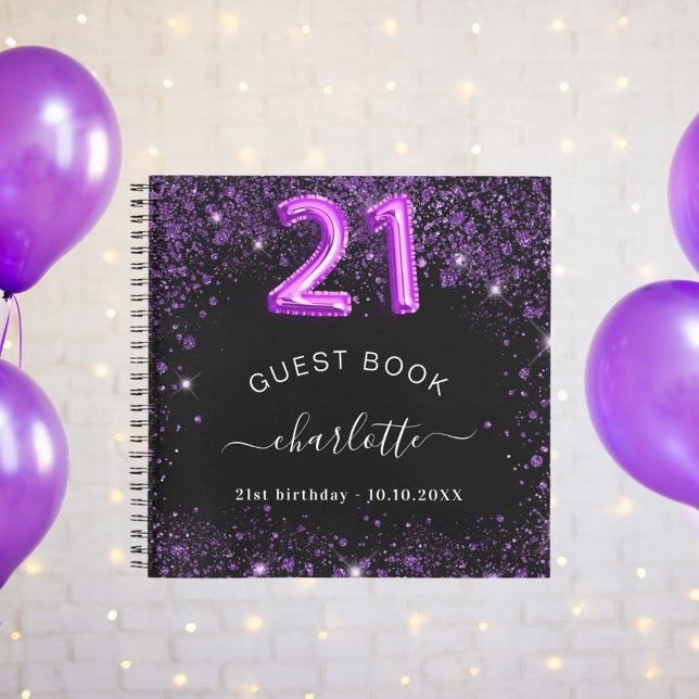 Guest book 21st birthday black purple glitter name (Creator Uploaded)