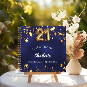 Guest book 21st birthday navy blue gold stars