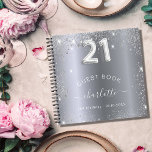 Guest book 21st birthday silver glitter name glam<br><div class="desc">A guestbook for a feminine and glamourous birthday party.  A stylish dark faux silver looking background with faux glitter,  sparkles. Add your name,  and text.  Age number is written with a balloon style font.</div>