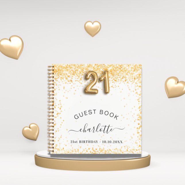 Guest book 21st birthday white gold glitter (Creator Uploaded)