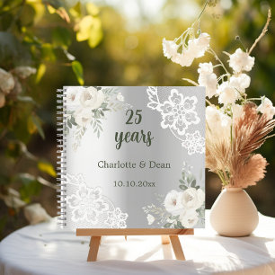 Guest book 25th wedding anniversary silver florals