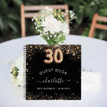 Guest book 30th birthday black gold glitter name<br><div class="desc">A guestbook for a feminine and glamourous birthday party.  A stylish black background with faux gold glitter dust. Add your name,  and text.  Age number is written with a balloon style font.</div>