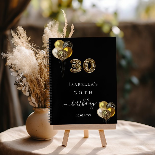 Guest book 30th birthday black gold leopard print (Creator Uploaded)