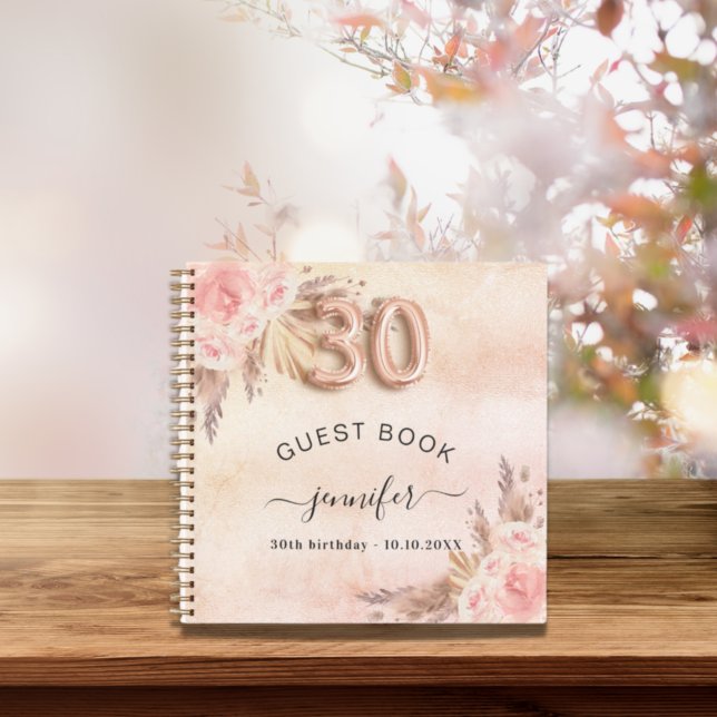 Guest book 30th birthday pampas grass rose gold (Creator Uploaded)