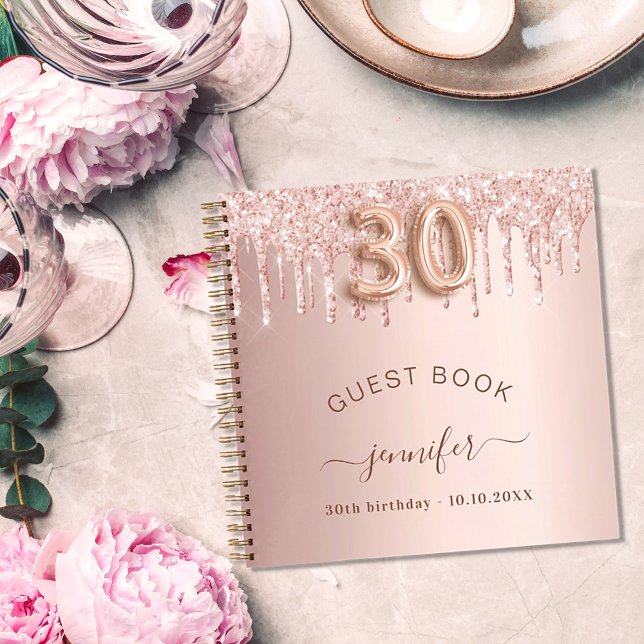 Guest book 30th birthday rose gold glitter drips (Creator Uploaded)