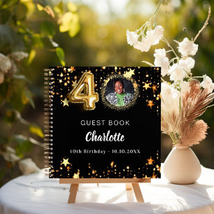 Guest book 40th birthday black gold stars photo