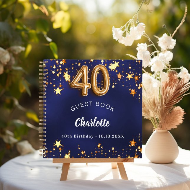 Guest book 40th birthday navy blue gold stars (Creator Uploaded)