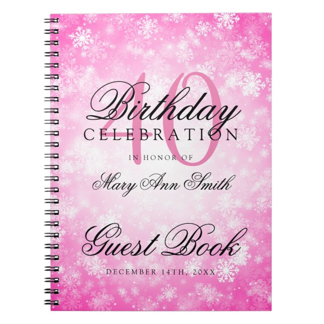 Guest Book 40th Birthday Pink Winter Wonderland (Front)