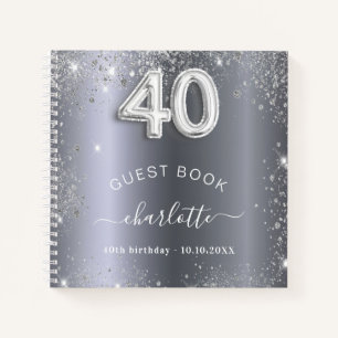 Guest book 40th birthday silver glitter name glam