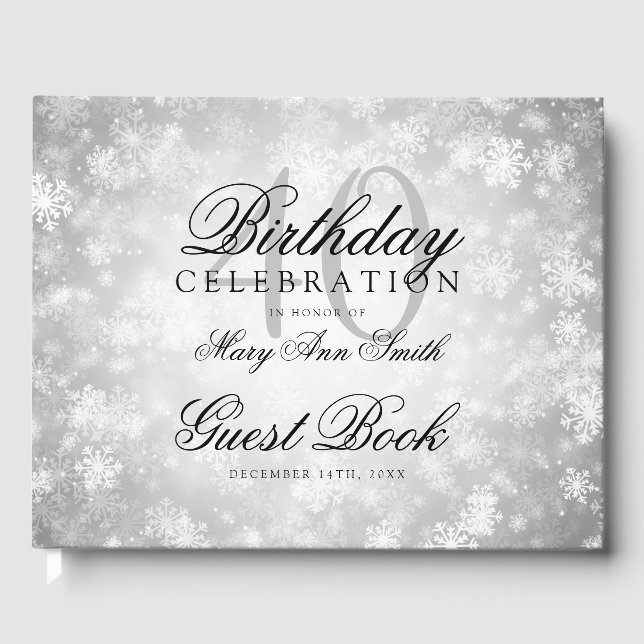 Guest Book 40th Birthday Silver Winter Wonderland (Front)