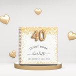 Guest book 40th birthday white gold glitter<br><div class="desc">A guestbook for a feminine and glamourous 40th birthday party.  A stylish white background with dark faux gold glitter,  sparkles. Add your name,  age/text. Number 40 is written with a balloon style font.</div>