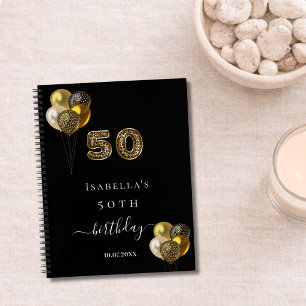 Guest book 50th birthday black gold leopard animal