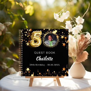 Guest book 50th birthday black gold stars photo