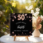 Guest book 50th birthday black rose gold stars<br><div class="desc">A stylish black background with rose gold stars. Add your name,  and text.  Age number is written with a balloon style font.</div>