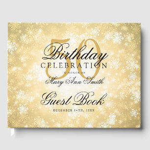 Guest Book 50th Birthday Gold Winter Wonderland