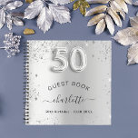 Guest book 50th birthday silver glitter name glam<br><div class="desc">A guestbook for a feminine and glamourous birthday party.  A stylish faux silver looking background with faux glitter,  sparkles. Add your name,  and text.  Age number is written with a balloon style font.</div>