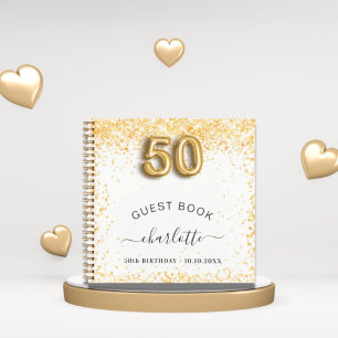 Guest book 50th birthday white gold