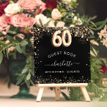 Guest book 60th birthday black gold glitter name<br><div class="desc">A guestbook for a feminine and glamourous birthday party.  A stylish black background with faux gold glitter dust. Add your name,  and text.  Age number is written with a balloon style font.</div>