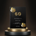 Guest book 60th birthday black gold leopard animal<br><div class="desc">For an elegant 60th birthday party.  A black background,  decorated with balloons. Number 60 is written with a trendy balloon style font,  leopard pattern.  Personalise and add a name and a date. The word birthday is written with a modern hand lettered style script with swashes.</div>