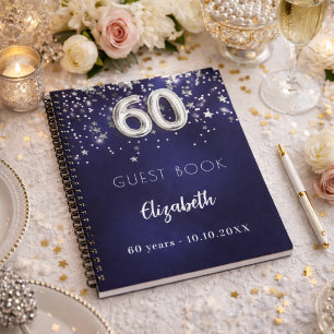 Guest book 60th birthday navy blue silver stars