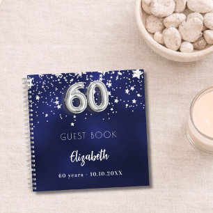 Guest book 60th birthday navy blue silver stars