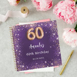 Guest book 60th Birthday purple rose gold glitter<br><div class="desc">A guestbook for a feminine and glamourous 60th birthday party.  A stylish purple background with faux purple and rose gold sparkles. The purple colour is uneven. Personalise and add your name and a date.</div>