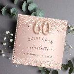 Guest book 60th birthday rose gold glitter blush<br><div class="desc">A guestbook for a feminine and glamourous 60th birthday party.  A stylish rose gold faux metallic looking background with faux glitter sparkles. Add your name,  text.</div>