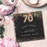 Guest book 70th birthday black gold glitter name<br><div class="desc">A guestbook for a feminine and glamourous birthday party.  A stylish black background with faux gold glitter dust. Add your name,  and text.  Age number is written with a balloon style font.</div>