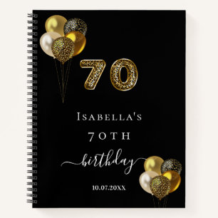 Guest book 70th birthday black gold leopard animal