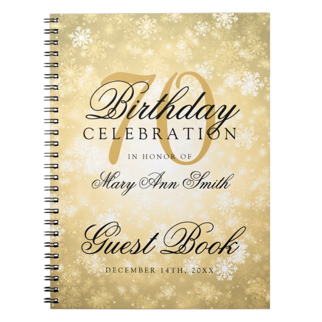 Guest book 70th Birthday Gold Winter Wonderland (Front)