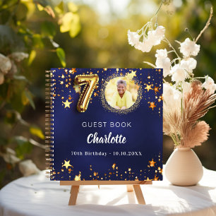 Guest book 70th birthday navy blue gold star photo