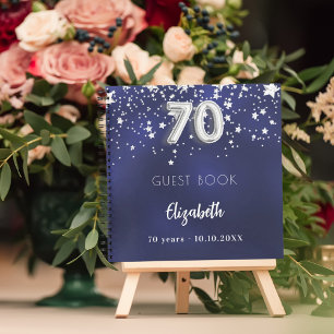 Guest book 70th birthday navy blue silver stars