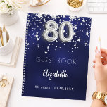 Guest book 80th birthday navy blue silver stars<br><div class="desc">A navy blue background colour with faux silver stars. The blue colour is uneven.  Add your name,  text.</div>