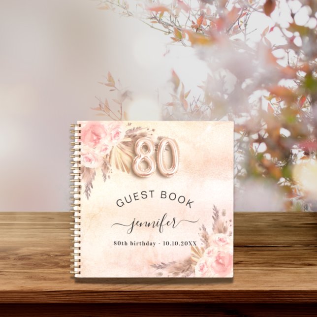Guest book 80th birthday pampas grass rose gold (Creator Uploaded)