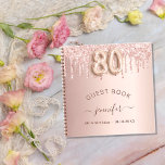 Guest book 80th birthday rose gold glitter drips<br><div class="desc">A guestbook for a feminine and glamorous 80th birthday party.  A stylish rose gold faux metallic looking background with faux glitter drips,  paint dripping look. Add your name,  text.</div>