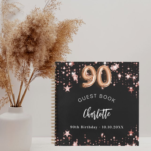 Guest book 90th birthday black rose gold stars (Creator Uploaded)
