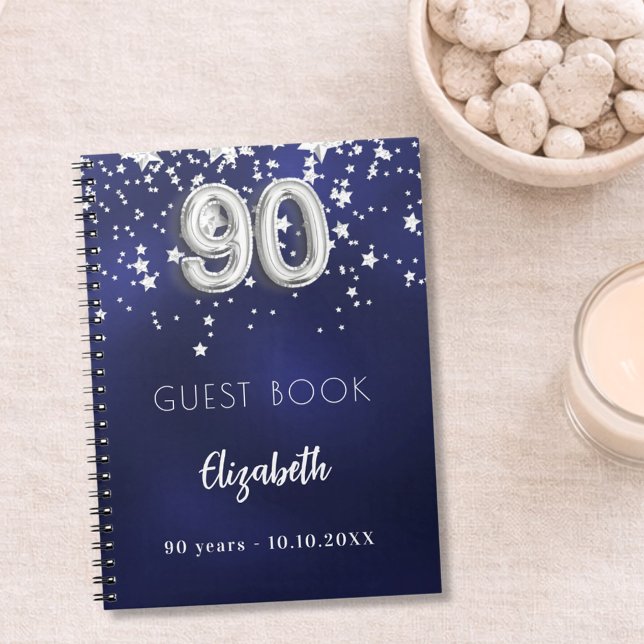 Guest book 90th birthday navy blue silver stars (Creator Uploaded)
