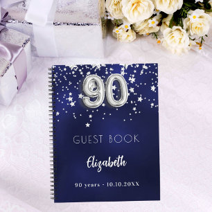 Guest book 90th birthday navy blue silver stars