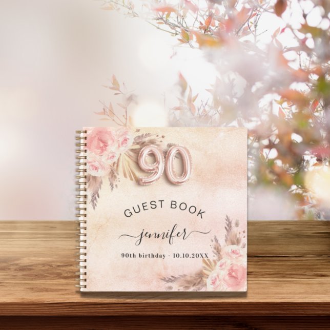 Guest book 90th birthday pampas grass rose gold (Creator Uploaded)