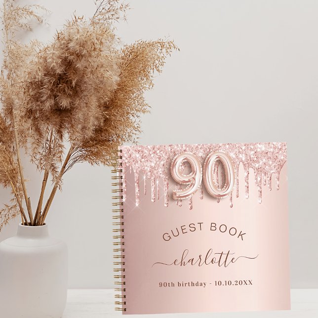 Guest book 90th birthday rose gold glitter drips (Creator Uploaded)