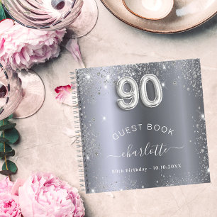 Guest book 90th birthday silver glitter